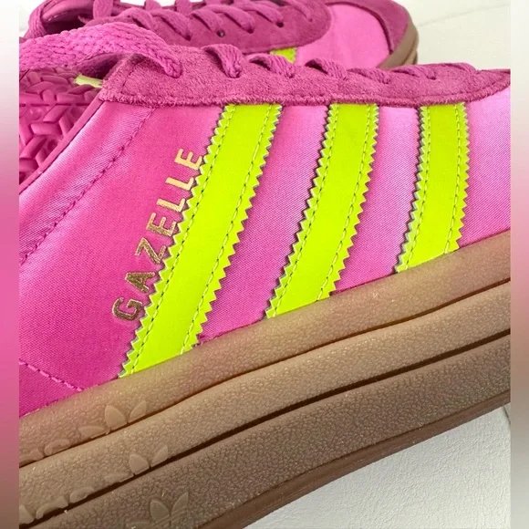 Adidas Gazelle Bold Neon Pink and Lime Sneakers - Picture 7 of 12